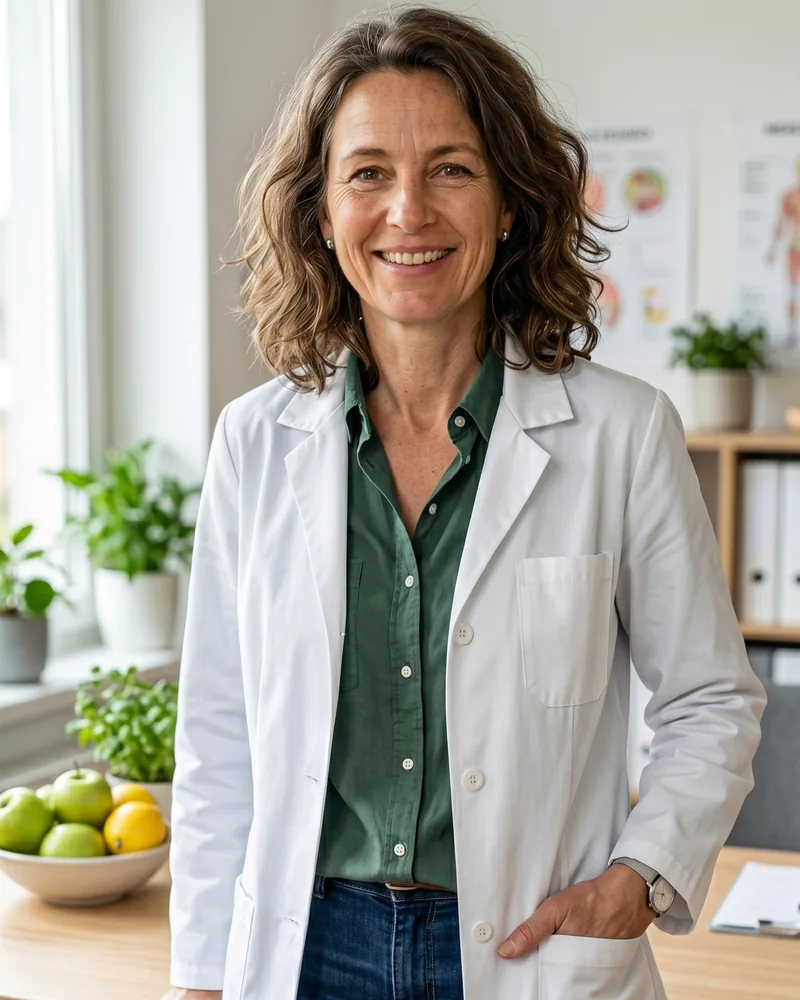 Porträt von Marlene Hoffmann — 47, Diplom-Ernährungswissenschaftlerin und ausgebildete Küchenchefin in einer bayerischen Küche